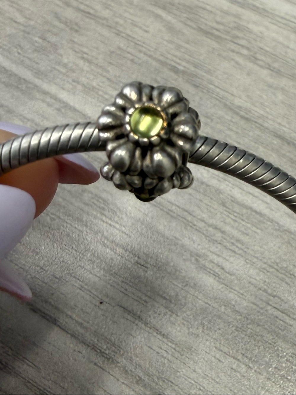 Pandora Birthday Blooms retired flower charm - August with Peridot stone